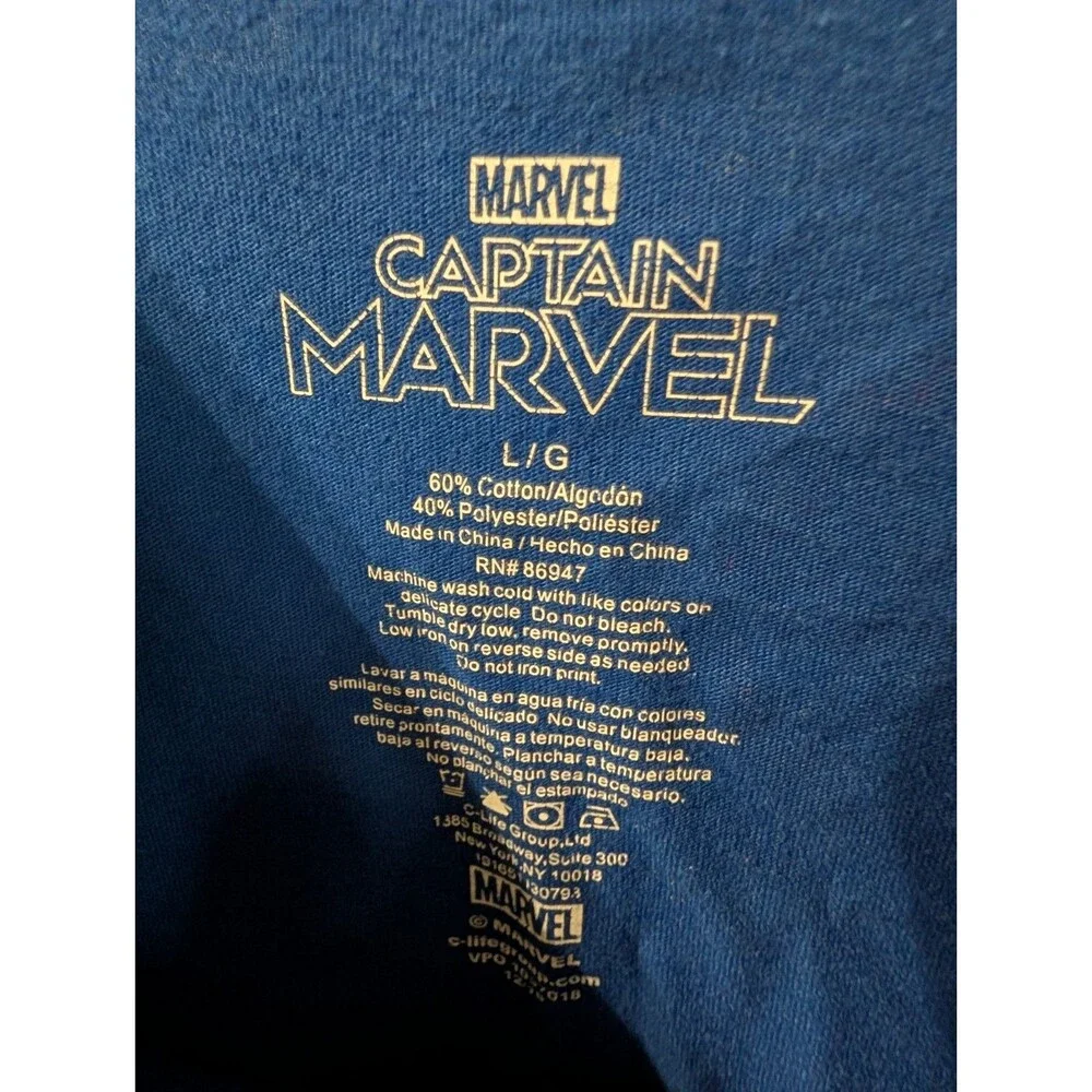 Marvel Captain Marvel All Over Print T Shirt Mens Large Blue Avengers MCU - Picture 5 of 7